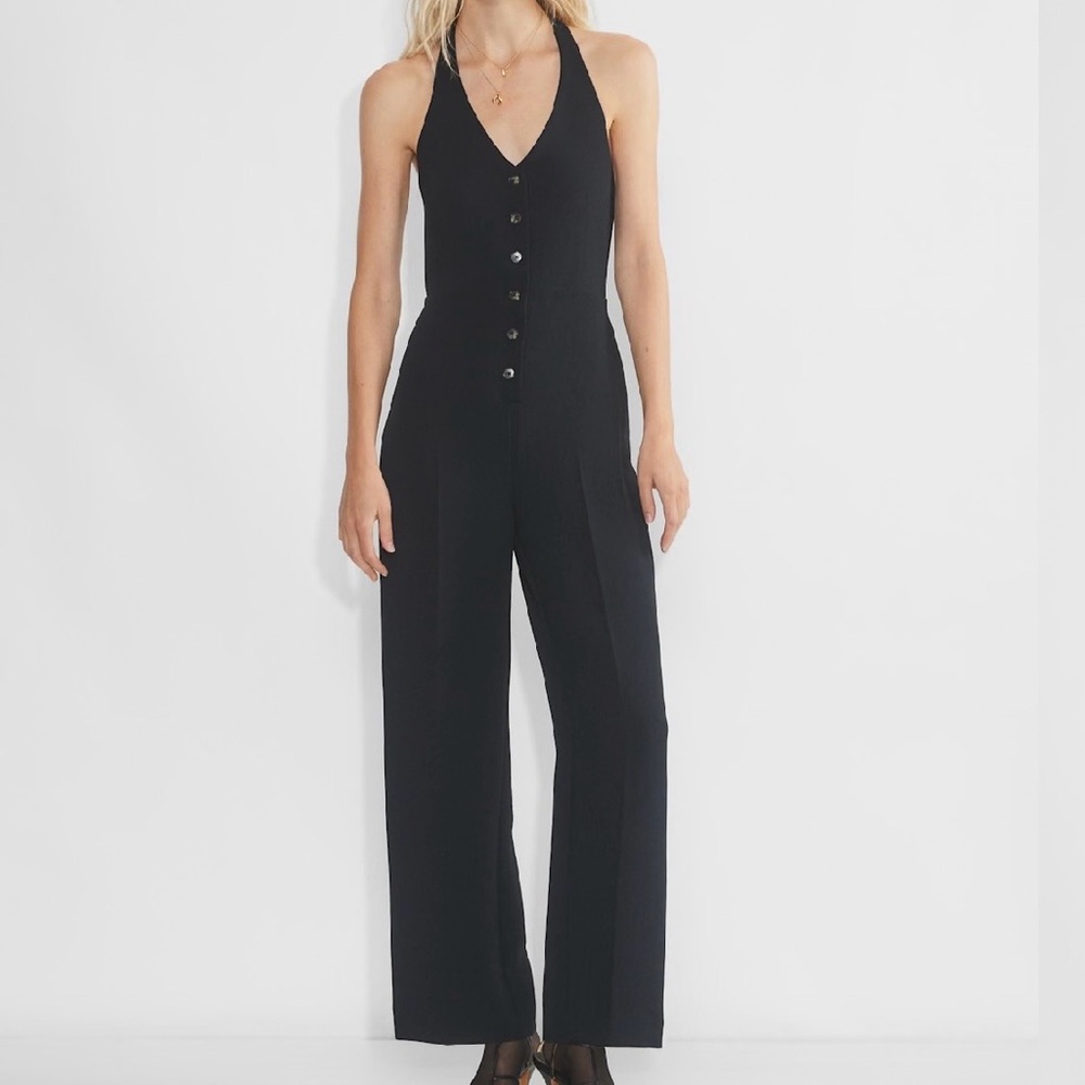 Aritzia Wilfred Black Halter Wide-Leg Jumpsuit | Size 2
